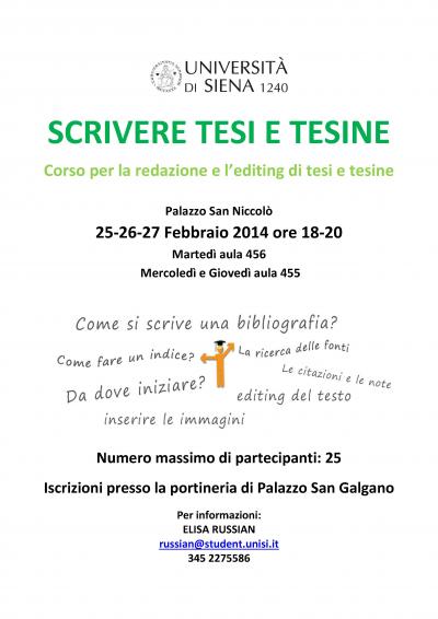 Scrivere Tesi E Tesine 25 26 27 Febbraio 2014 Dipartimento Di